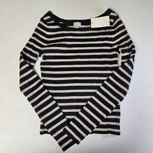 A New Day‎ Medium Black Taupe Striped Long Sleeve Top